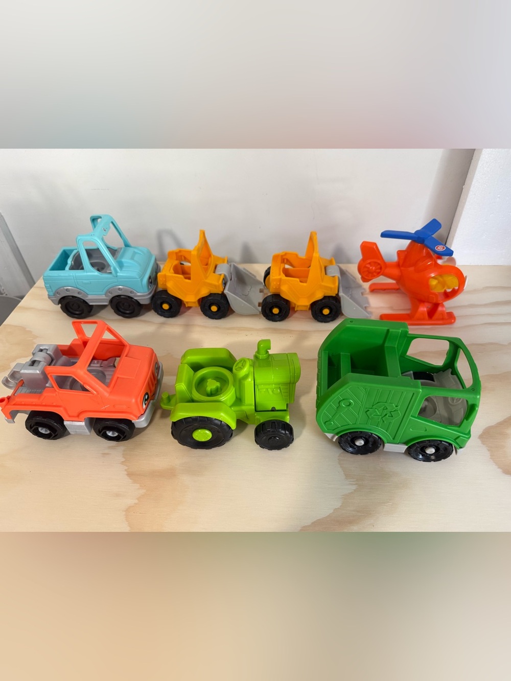 Little People Vehicles and 3 Figures- tractor garbage truck helicopter tow truck - Picture 3 of 5